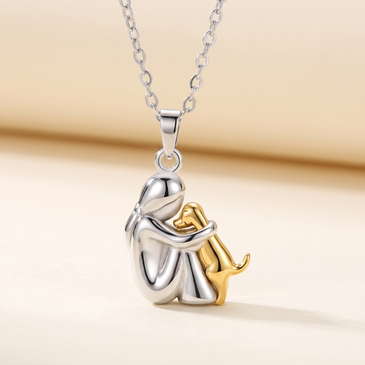 The Forever Bond Dog Necklace pendant in silver and gold