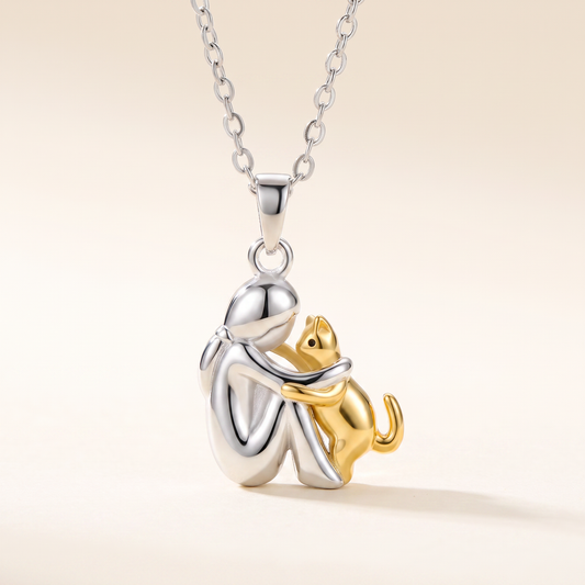 The Forever Bond Cat Necklace pendant in silver and gold